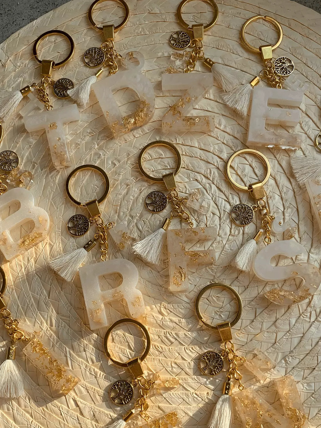 Resin Letters Keychain ( Offwhite & Gold )