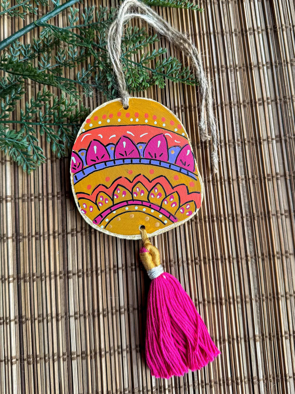 Fuschya Mandala Medium Tassel Wood Car Hanger