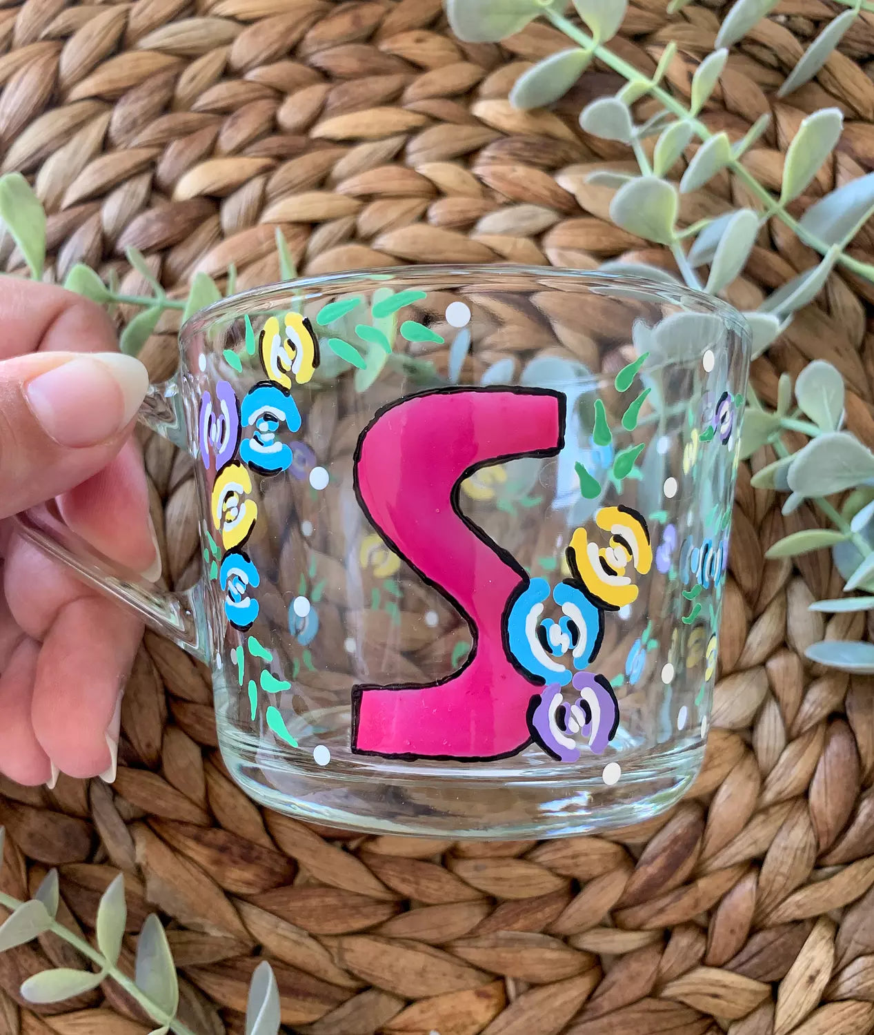 Floral Letter Clear Mug 