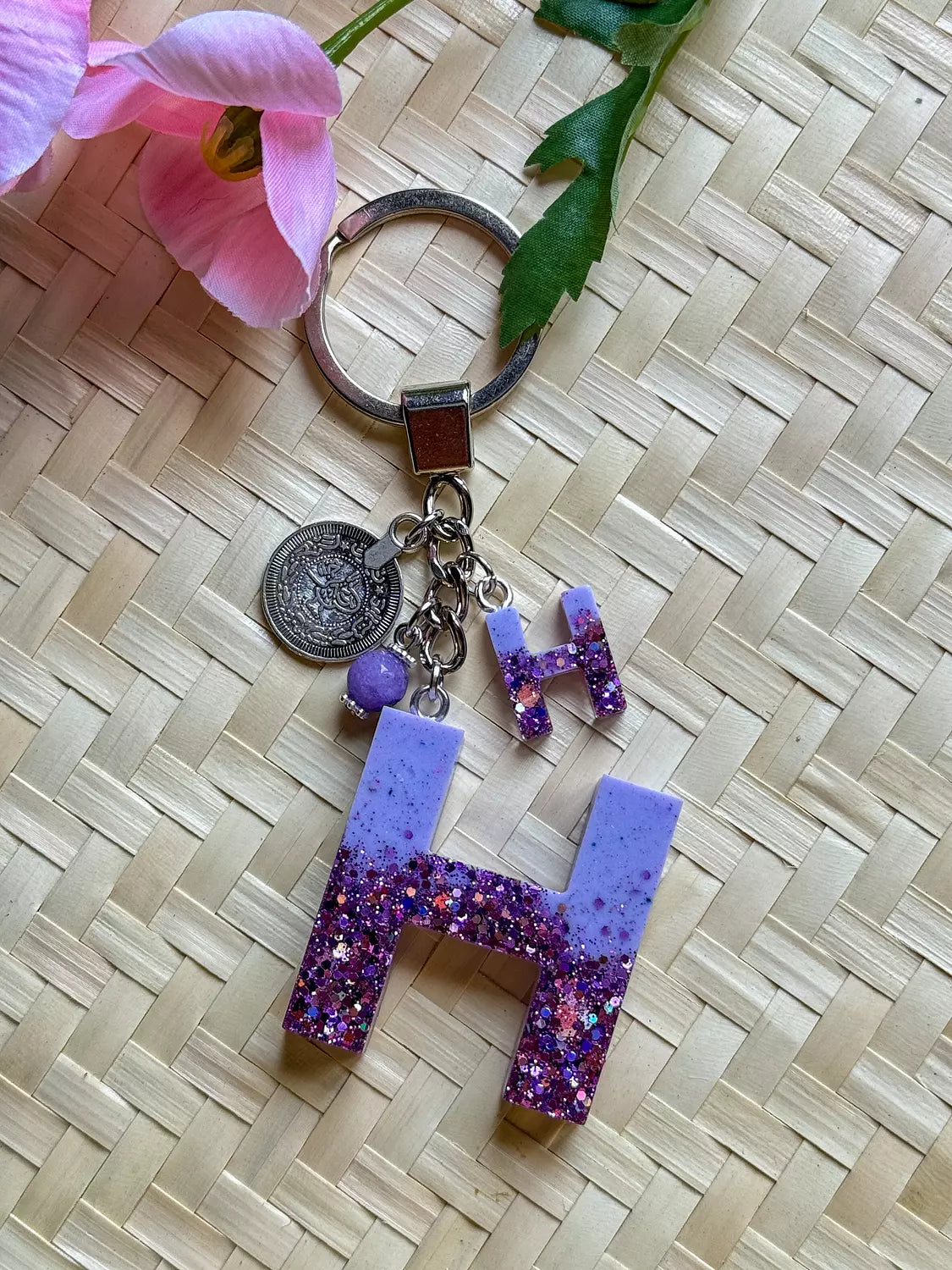Resin Letters Keychain ( Glitter Purple )