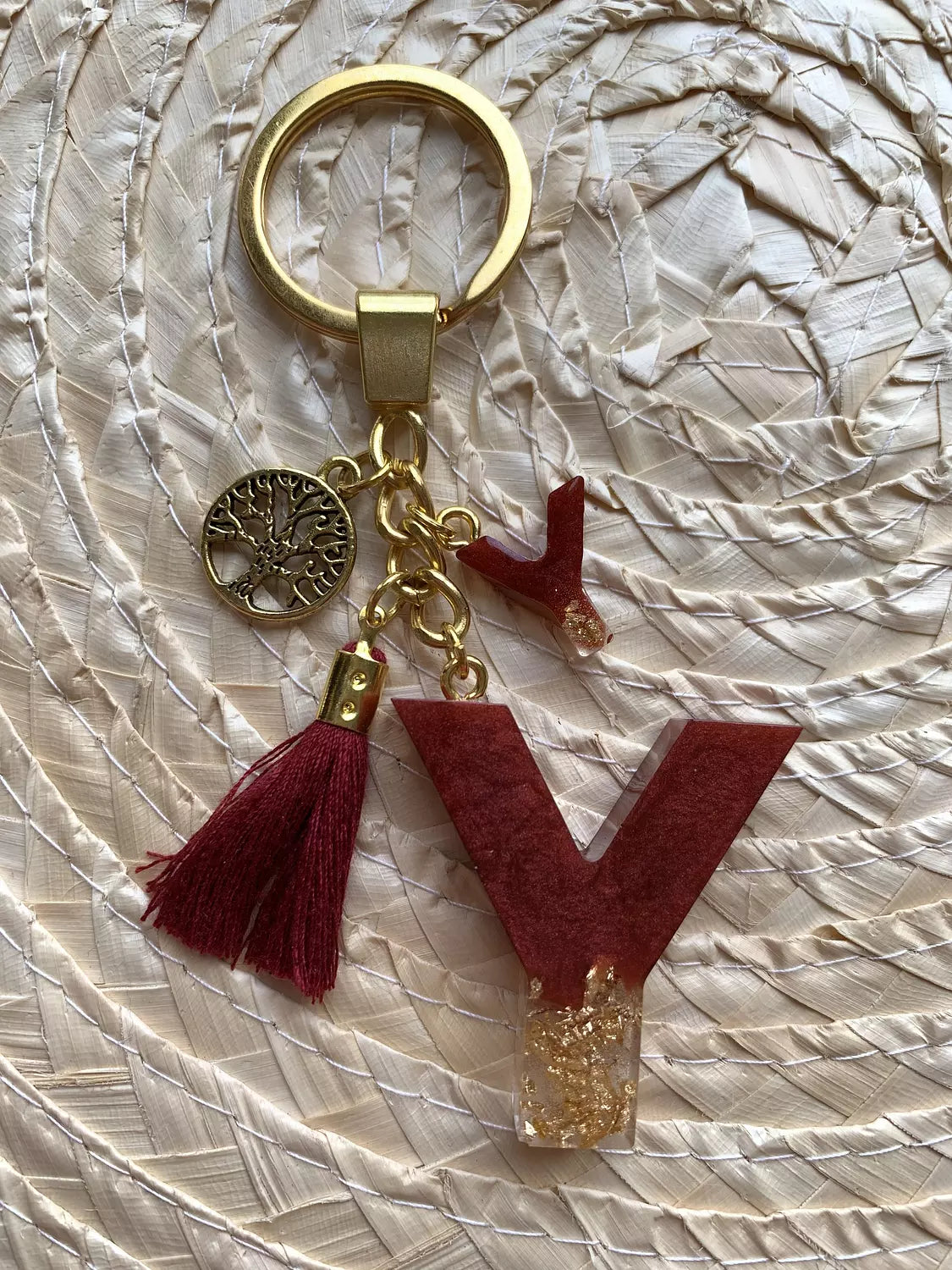 Resin Letters Keychain ( Red & Gold )