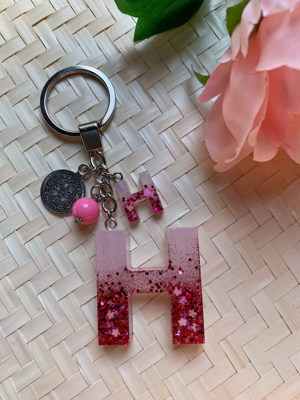 Resin Letters Keychain ( Glitter Pink ) 
