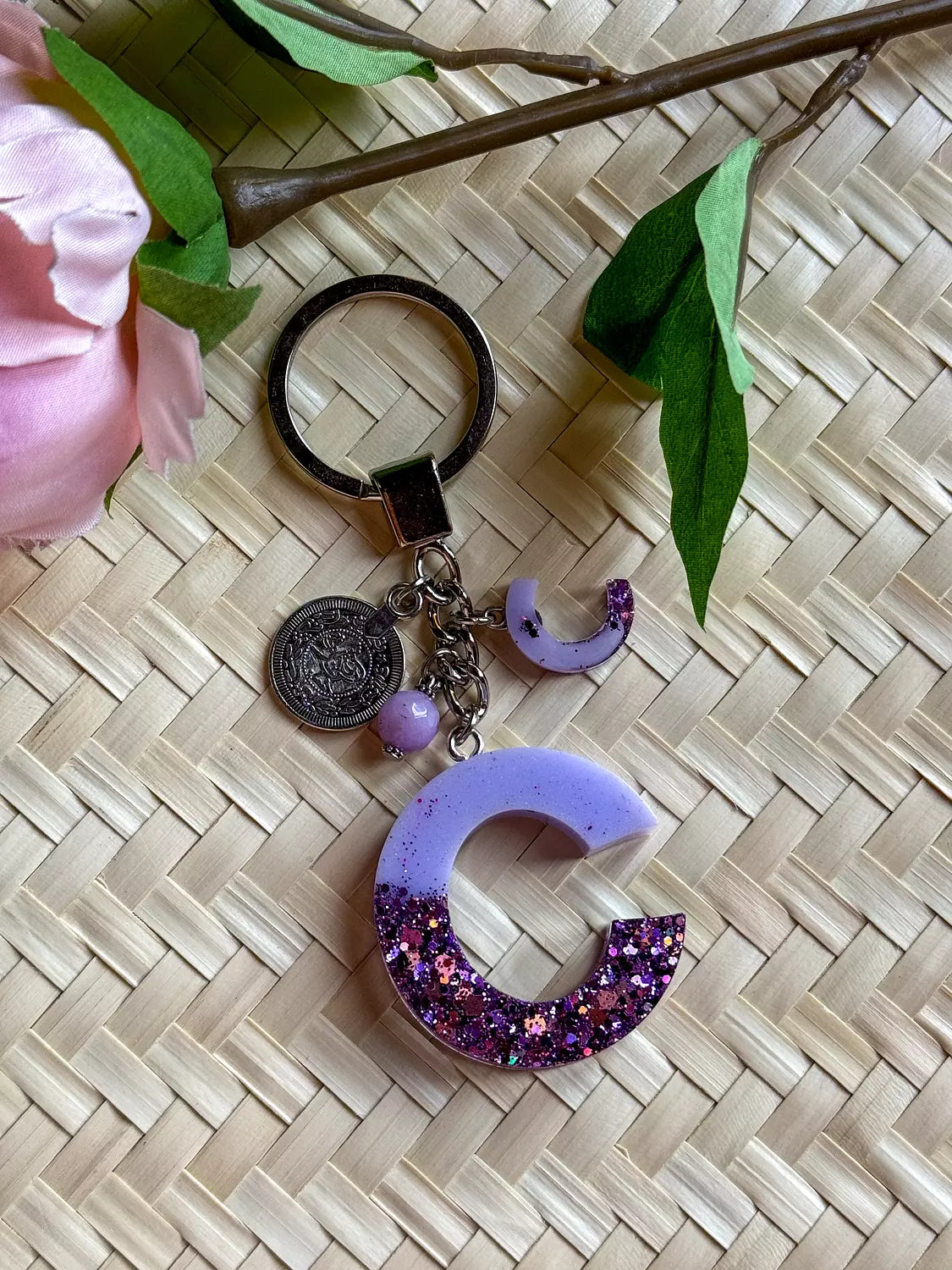 Resin Letters Keychain ( Glitter Purple )