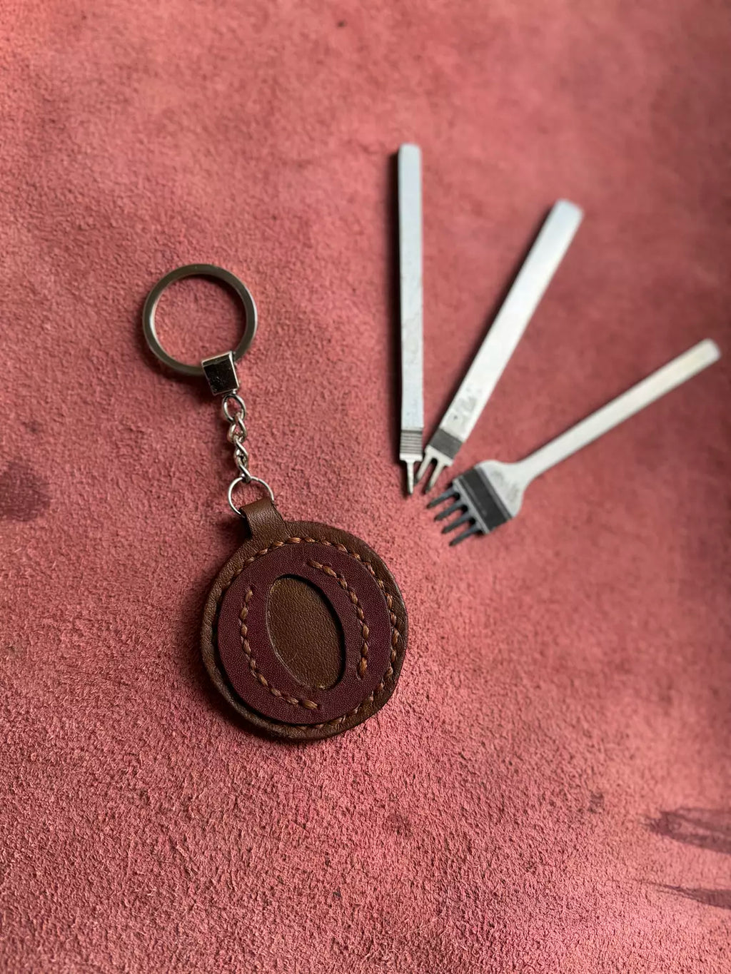 Natural Leather Letters Keychain