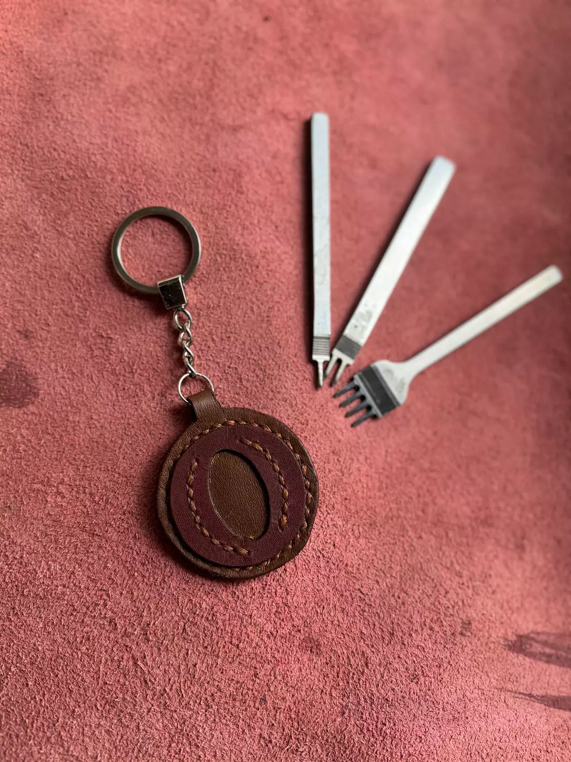 Natural Leather Letters Keychain