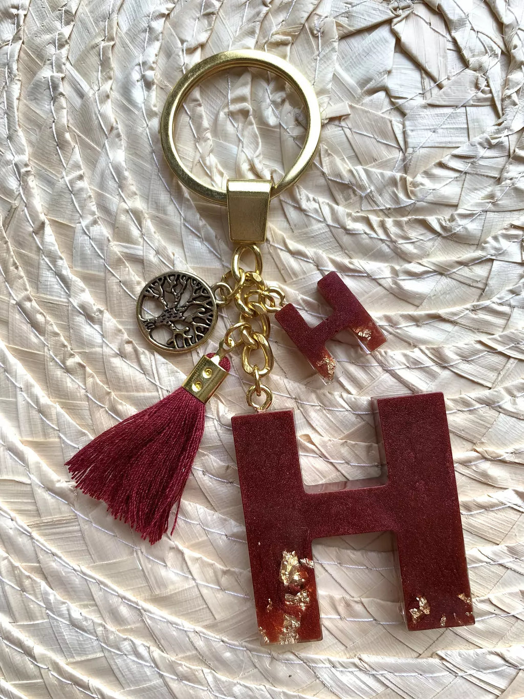 Resin Letters Keychain ( Red & Gold )