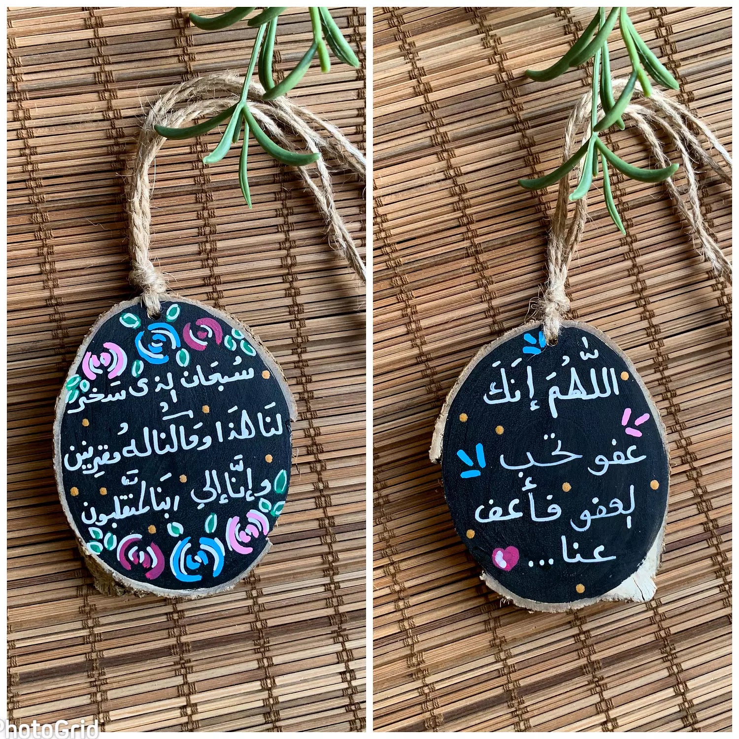 Black Flowers Medium Wood Car Hanger