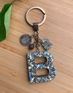 Resin Letters Keychain ( Glitter Space Grey )