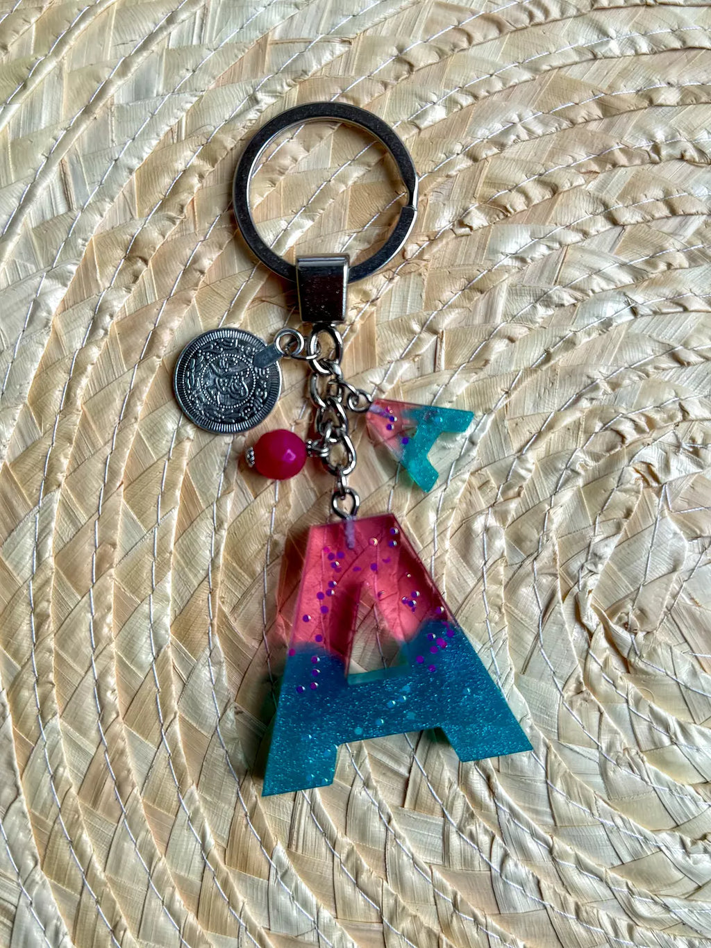 Resin Letters Keychain ( Fuschya & Teal ) 