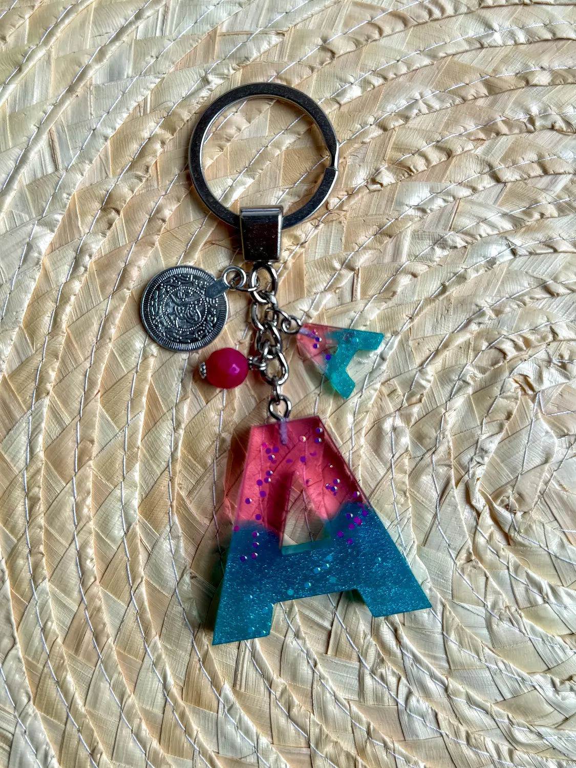 Resin Letters Keychain ( Fuschya & Teal ) 