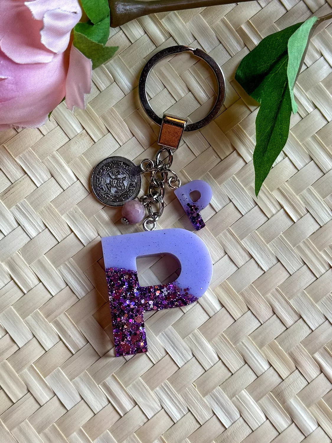 Resin Letters Keychain ( Glitter Purple )