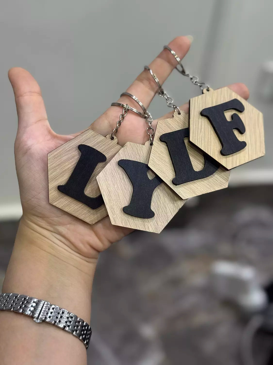 Wood Large Letter Keychain