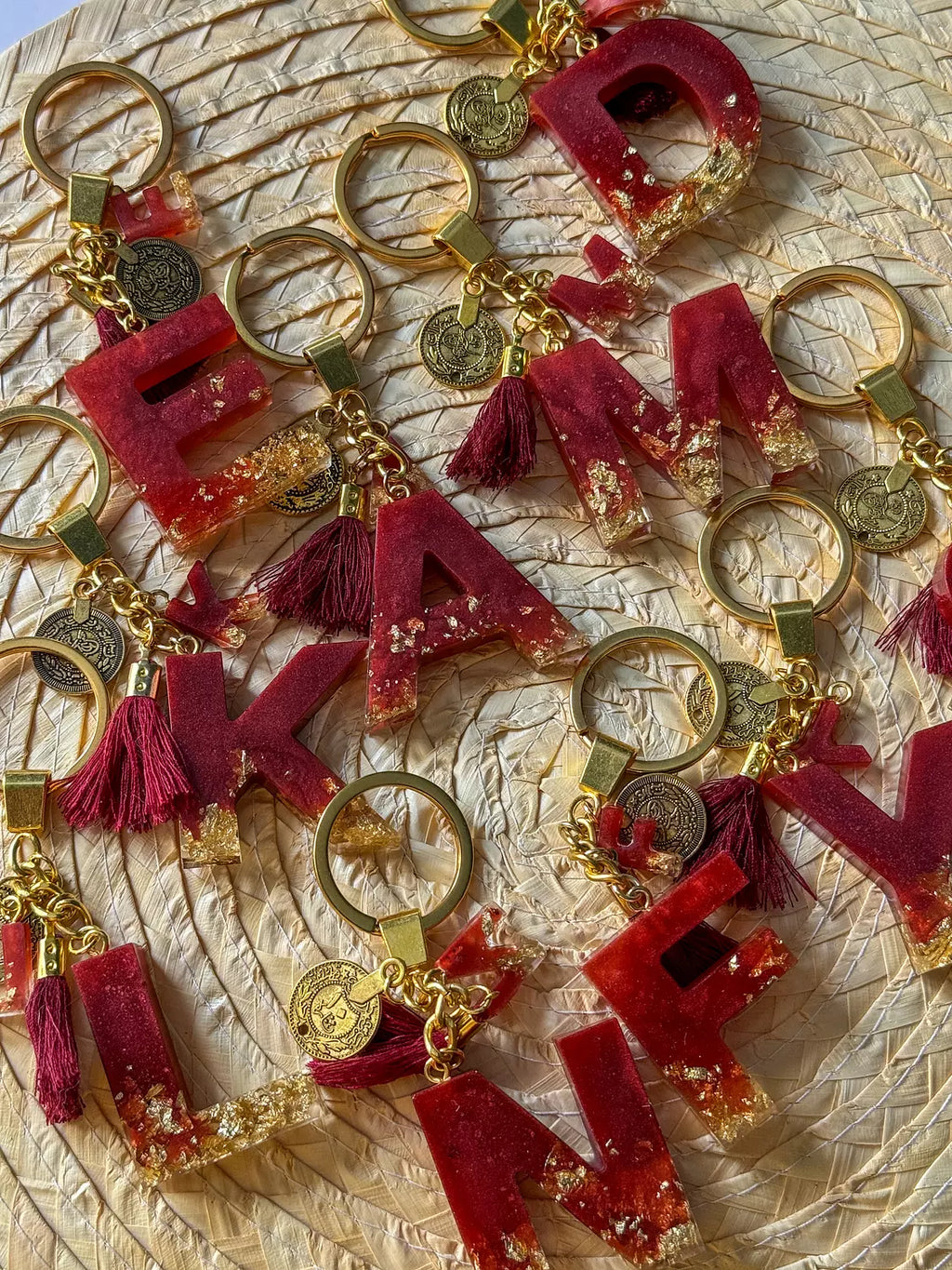 Resin Letters Keychain ( Red & Gold )