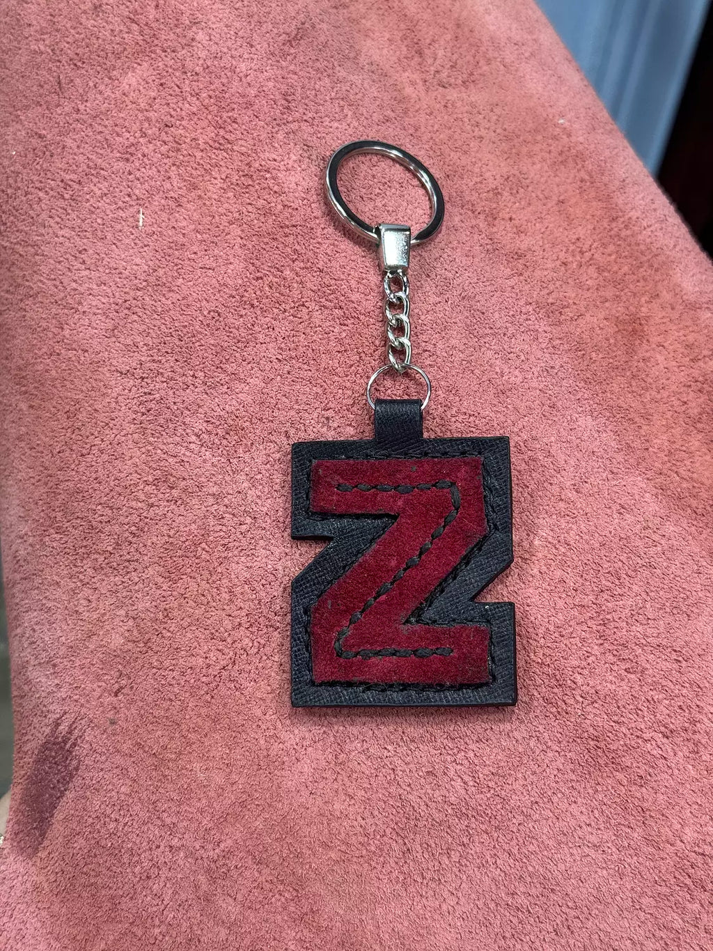 Natural Leather Letters Keychain