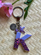 Resin Letters Keychain ( Glitter Purple )