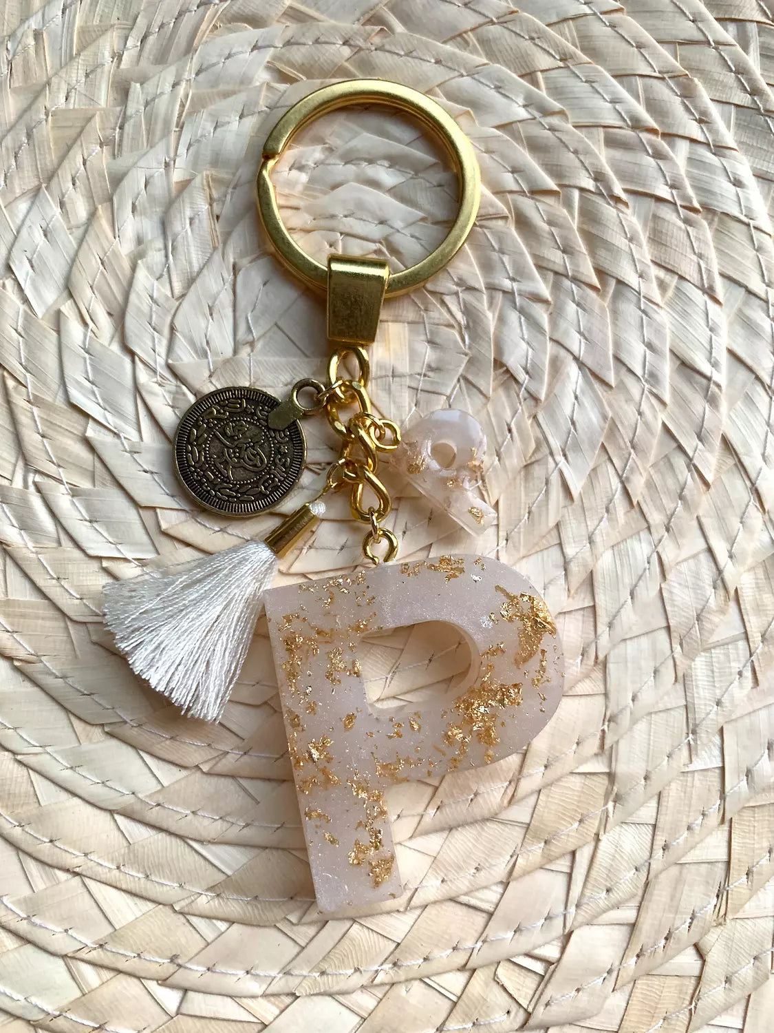 Resin Letters Keychain ( Offwhite & Gold )