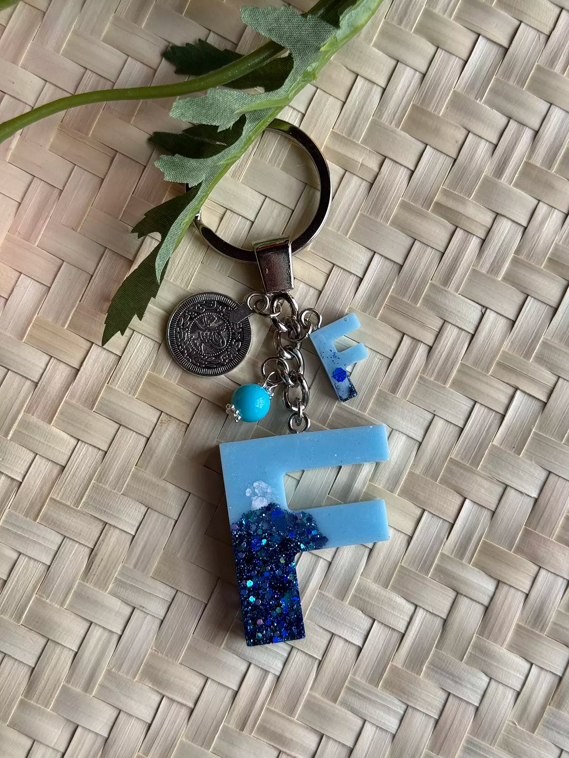 Resin Letters Keychain ( Glitter Blue )