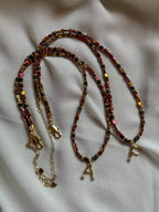 Hematite Letter Necklace " Red Square "