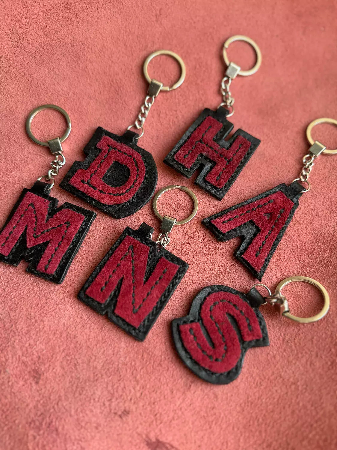 Natural Leather Letters Keychain