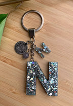 Resin Letters Keychain ( Glitter Space Grey )