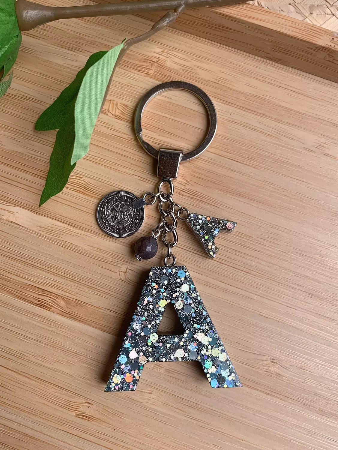 Resin Letters Keychain ( Glitter Space Grey )