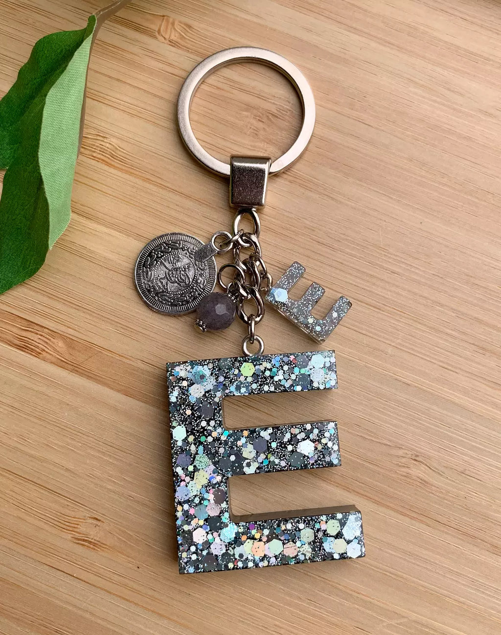 Resin Letters Keychain ( Glitter Space Grey )