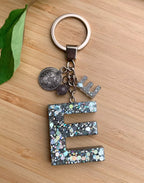 Resin Letters Keychain ( Glitter Space Grey )