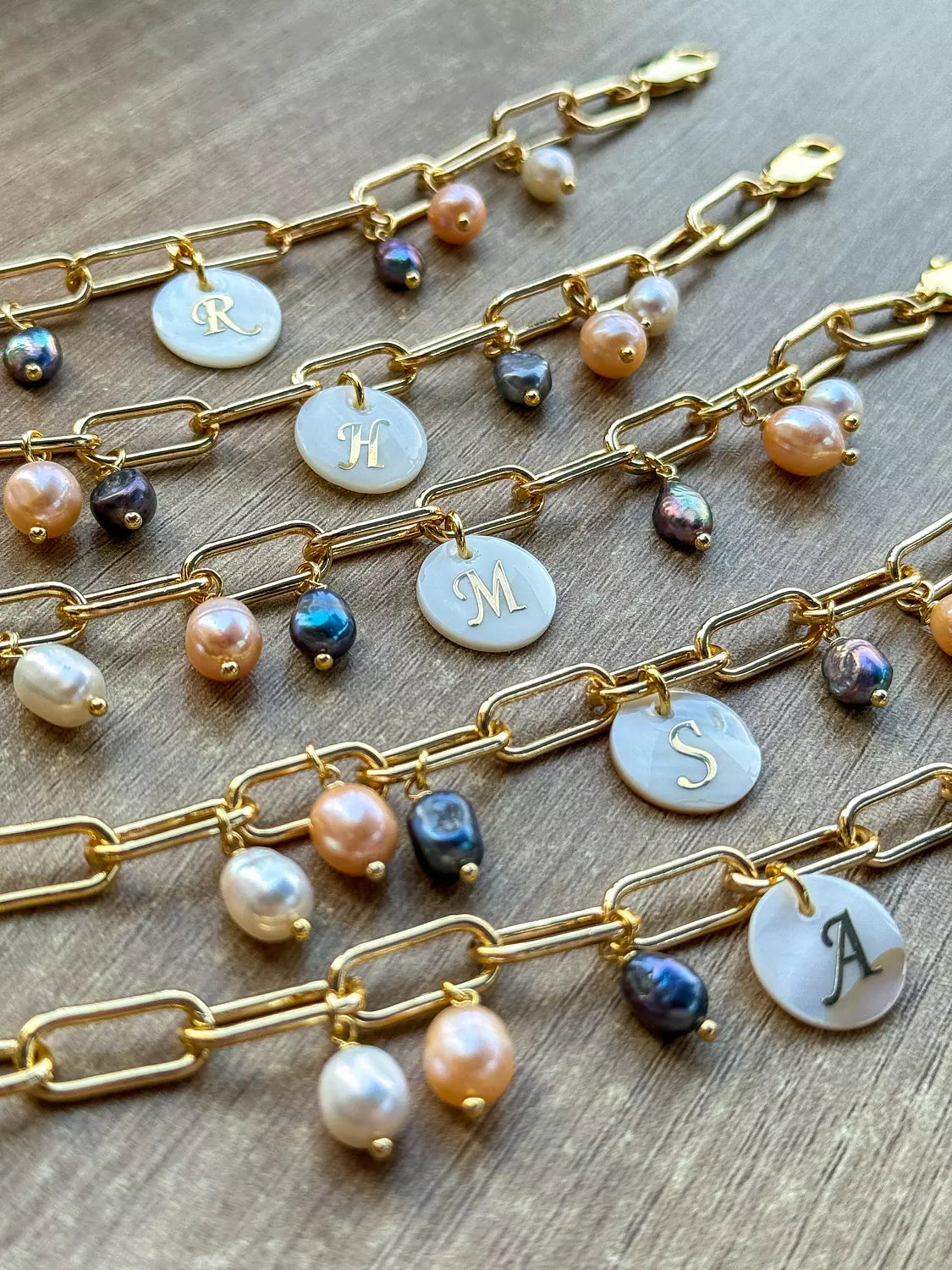 Natural Pearls with Letter Bracelet