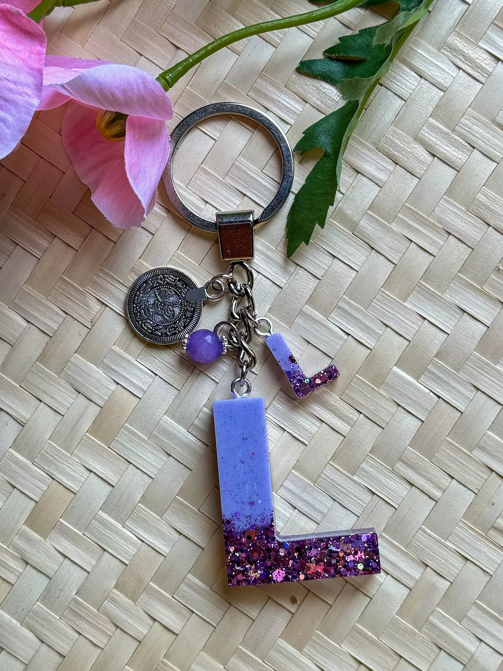 Resin Letters Keychain ( Glitter Purple )