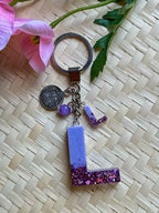 Resin Letters Keychain ( Glitter Purple )