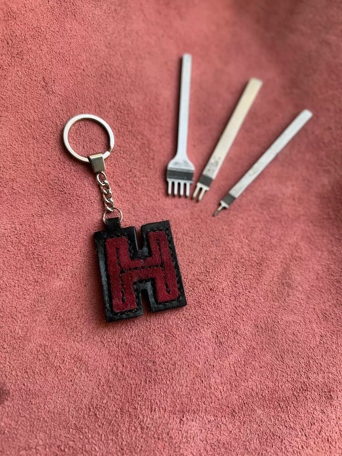 Natural Leather Letters Keychain