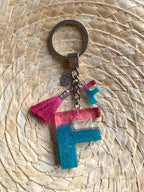 Resin Letters Keychain ( Fuschya & Teal ) 