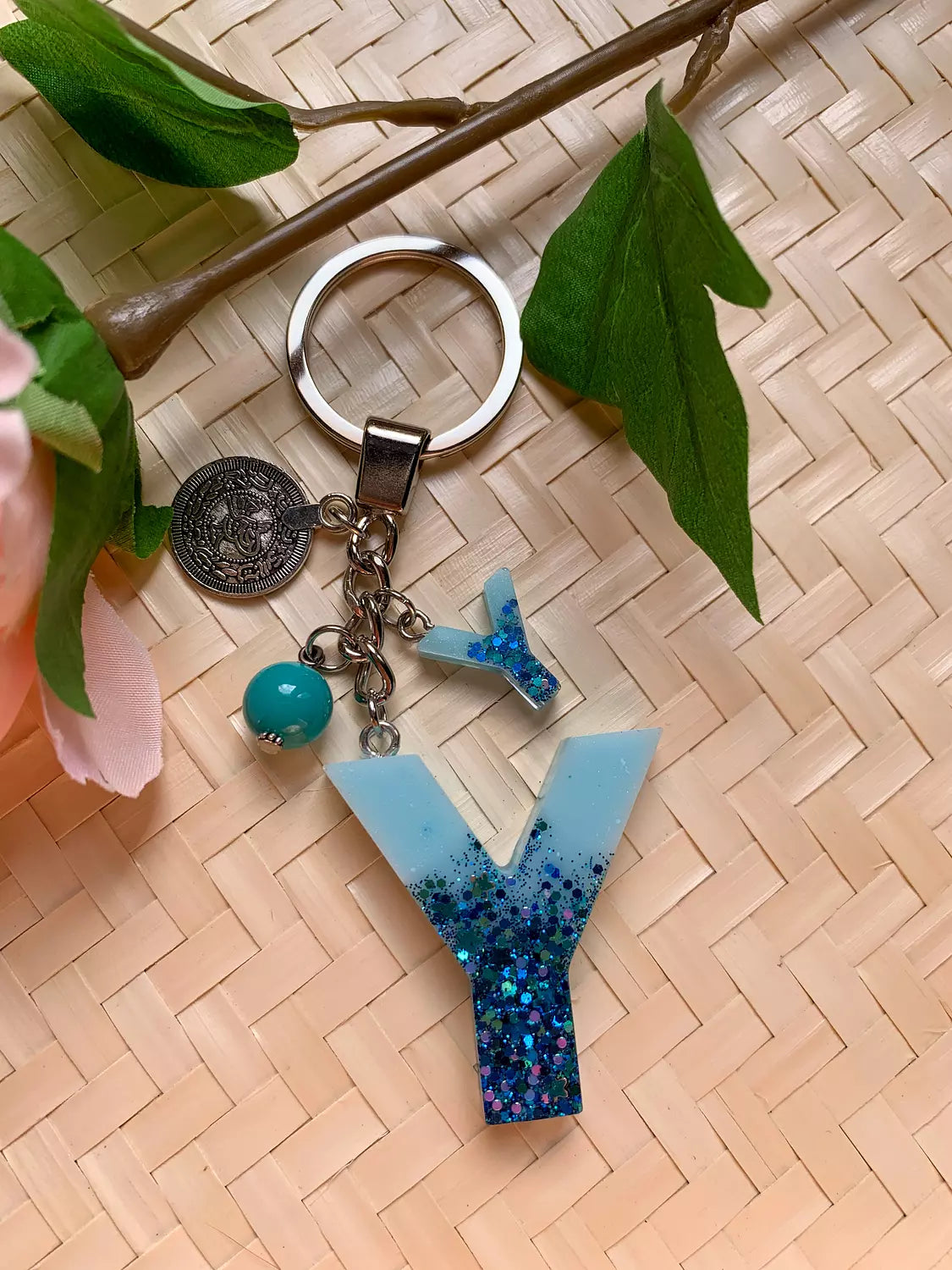 Resin Letters Keychain ( Glitter Blue )