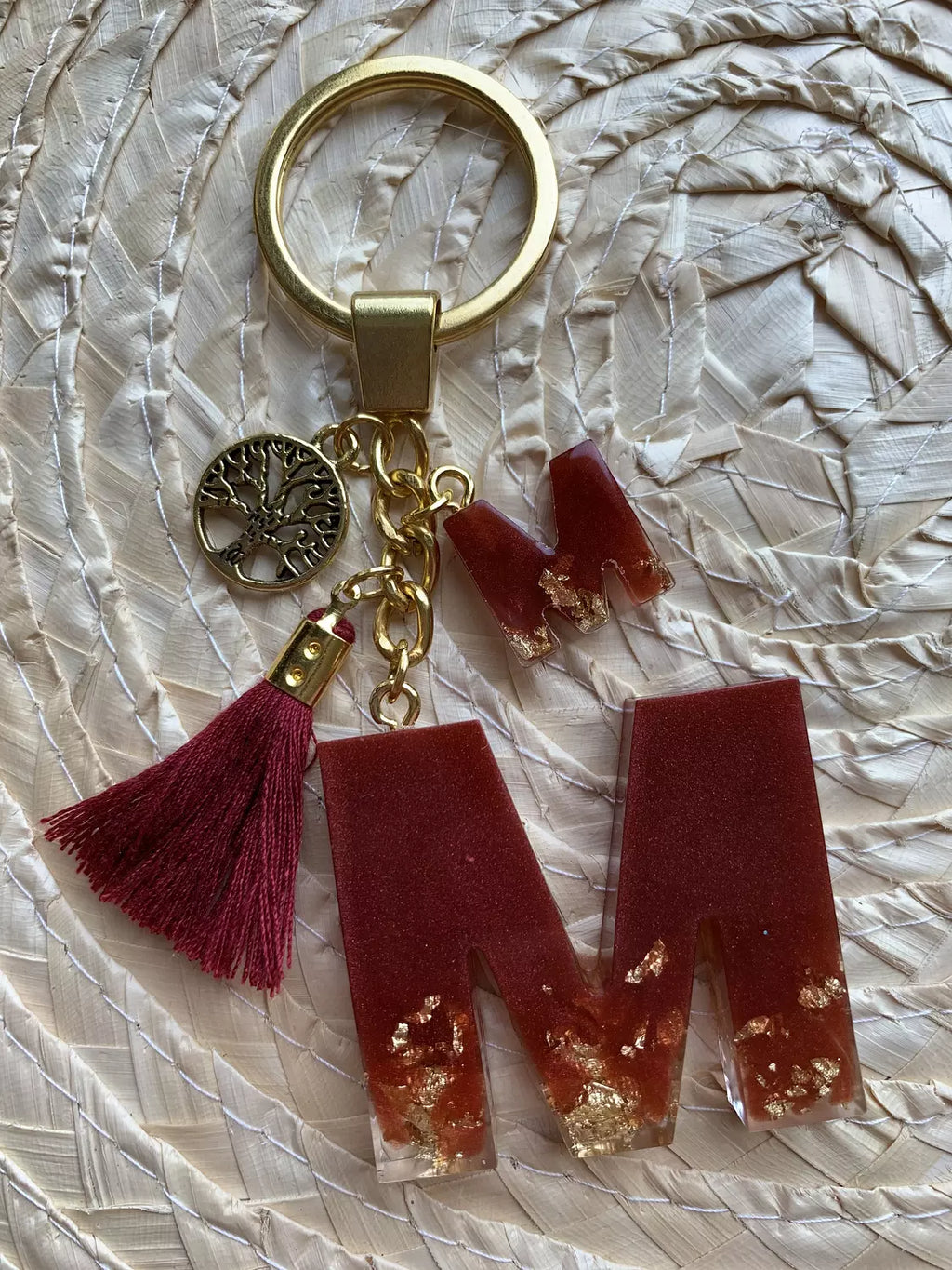 Resin Letters Keychain ( Red & Gold )
