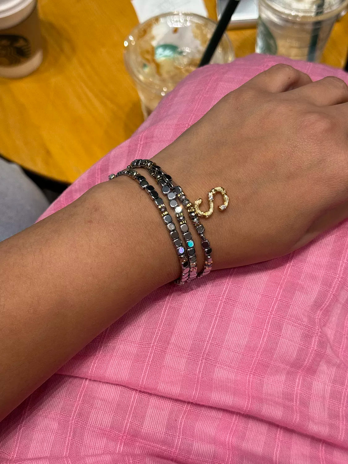 Hematite Letter Necklace " Silver Square "