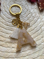 Resin Letters Keychain ( Offwhite & Gold )