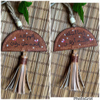  " أزهر " Natural Leather Half Circles & Tassel Car Hanger