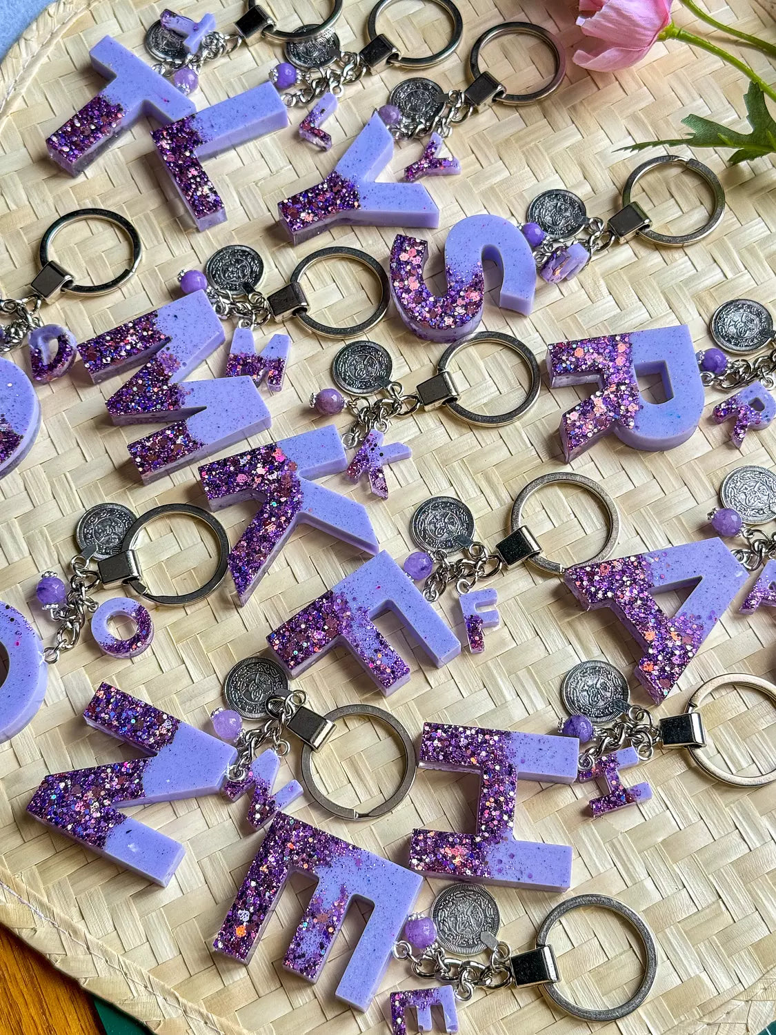 Resin Letters Keychain ( Glitter Purple )