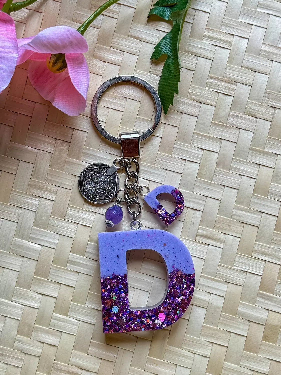 Resin Letters Keychain ( Glitter Purple )