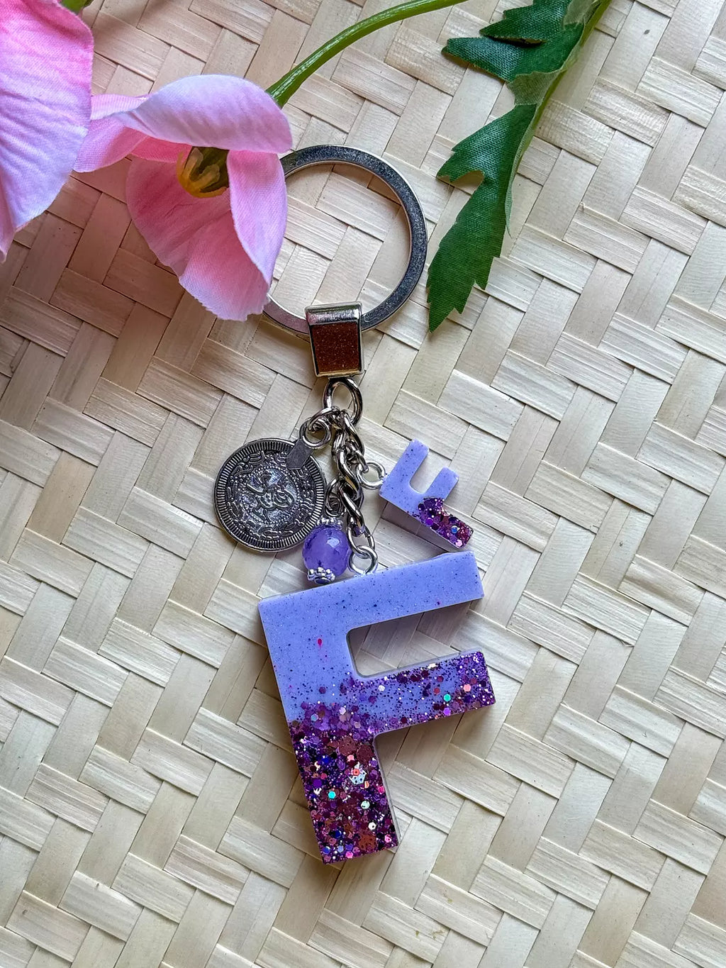 Resin Letters Keychain ( Glitter Purple )