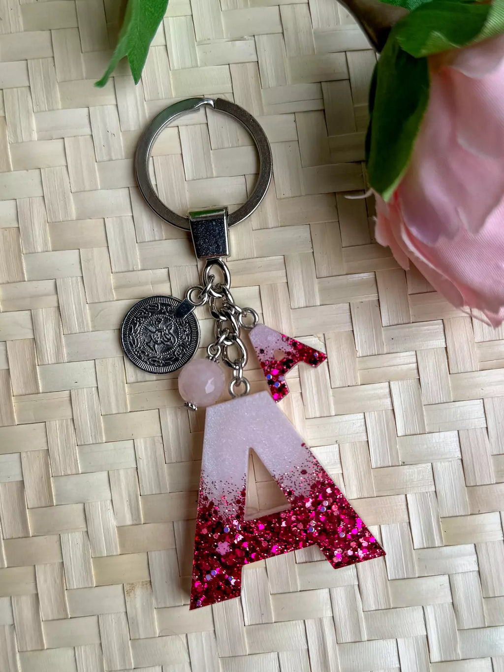 Resin Letters Keychain ( Glitter Pink ) 