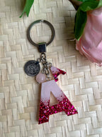 Resin Letters Keychain ( Glitter Pink ) 