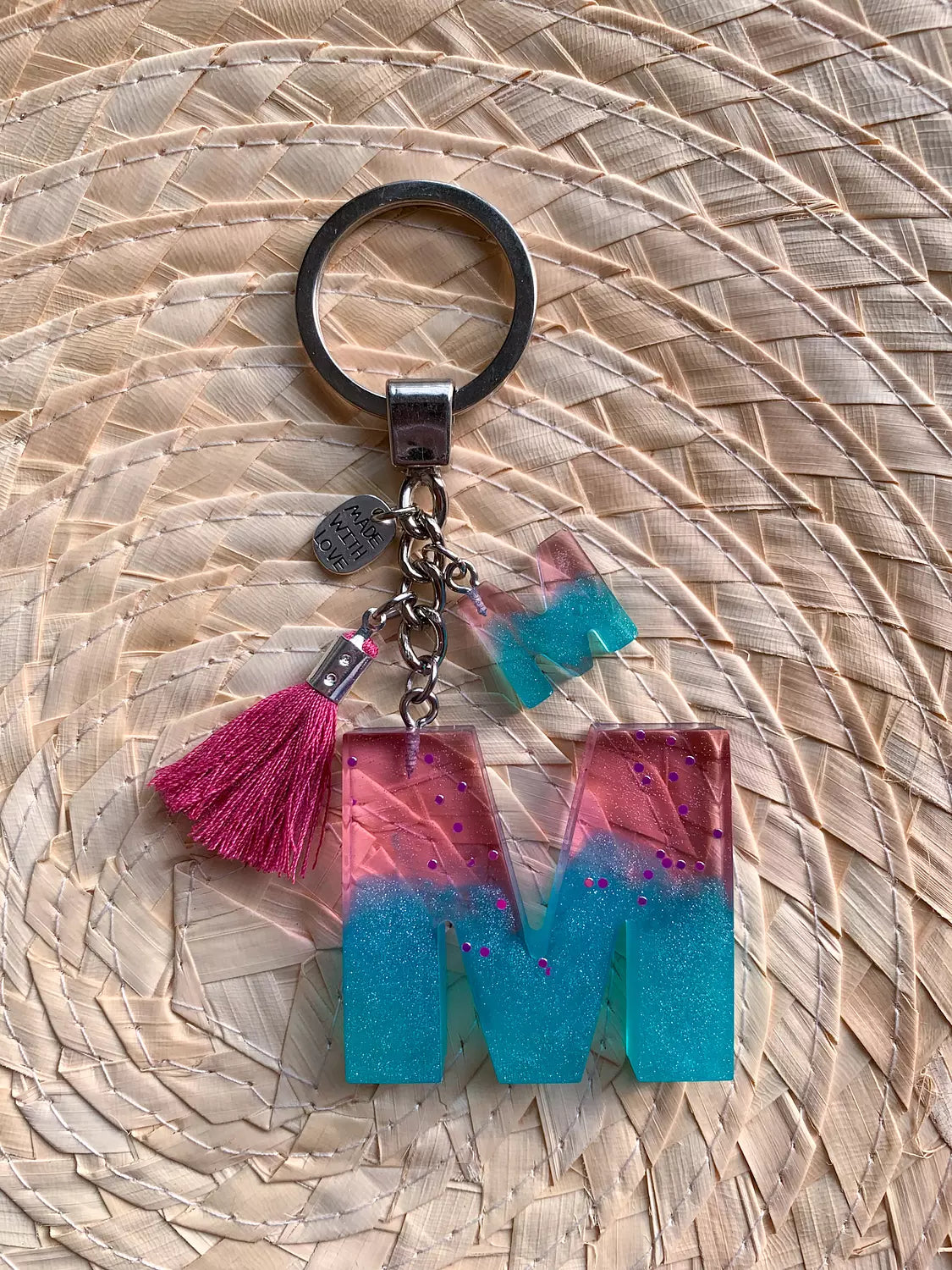 Resin Letters Keychain ( Fuschya & Teal ) 