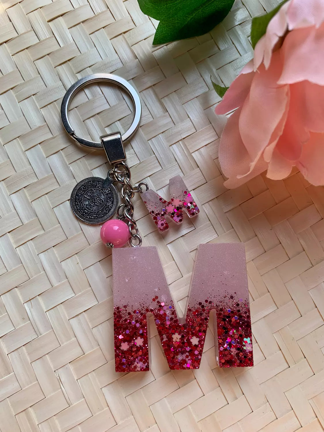 Resin Letters Keychain ( Glitter Pink ) 