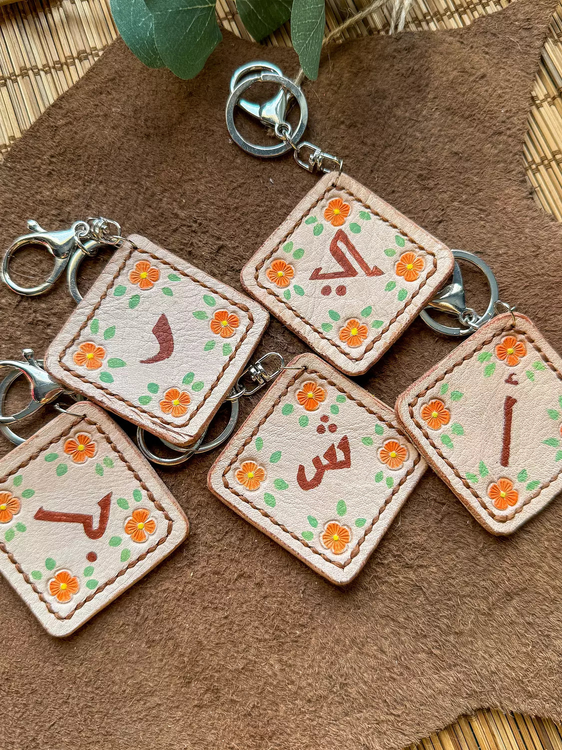 Natural Leather Arabic Letters Keychain " Light "