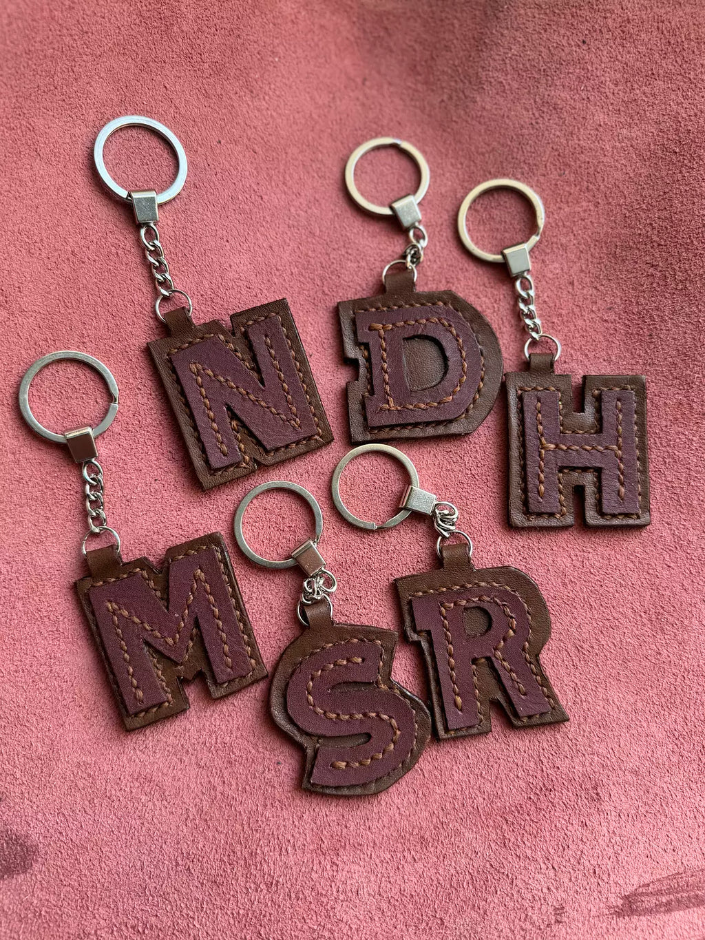 Natural Leather Letters Keychain
