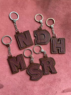 Natural Leather Letters Keychain