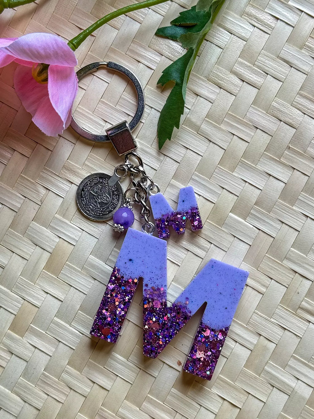 Resin Letters Keychain ( Glitter Purple )