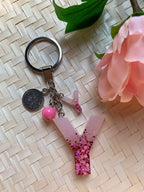 Resin Letters Keychain ( Glitter Pink ) 
