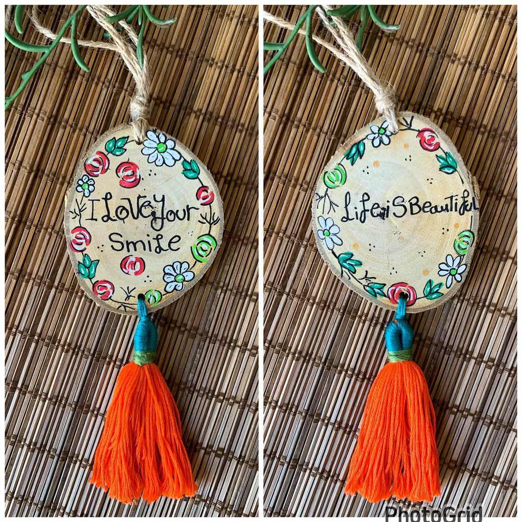 I Love Your Smile Medium Tassel Wood Car Hanger